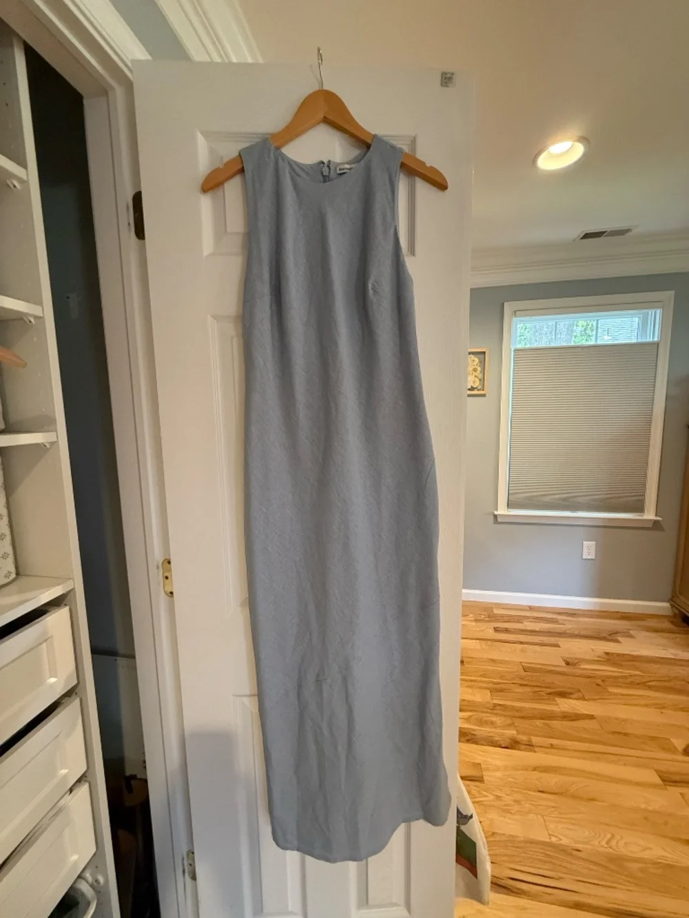 High-Neck Linen-Blend Maxi Dress